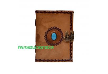 Direct Factory Prize Leather Journal Wholesaler Charcoal Color Single Stone Leather Notebook With Beautiful Side Stitching